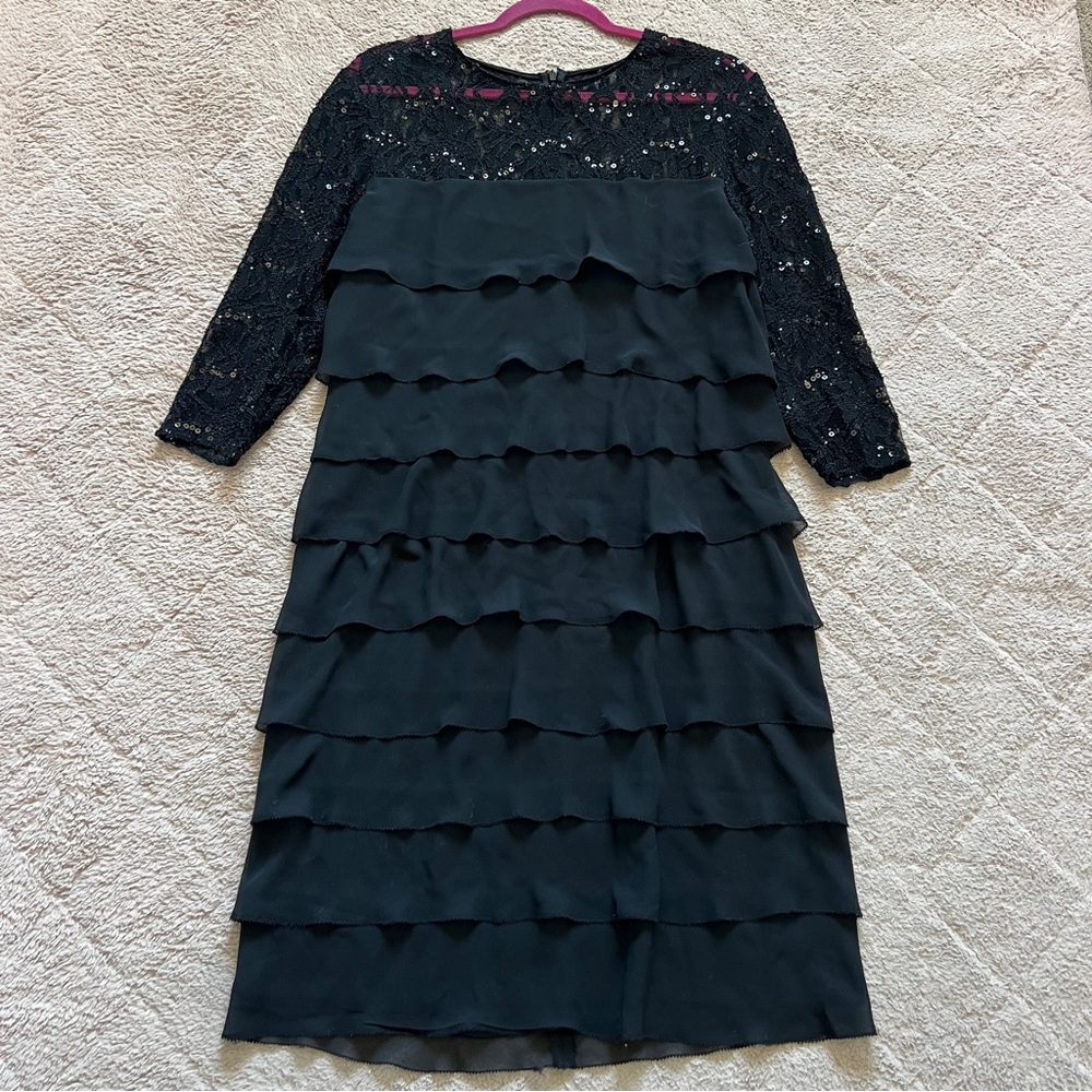 Alex Evenings Sequin Tiered Ruffle Cocktail Dress Old Money Homecoming Sz 14โ